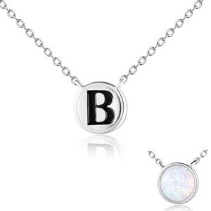 LUHE "B" Initial Necklace Sterling Silver Circle Engraved Pendant Necklace Jewel